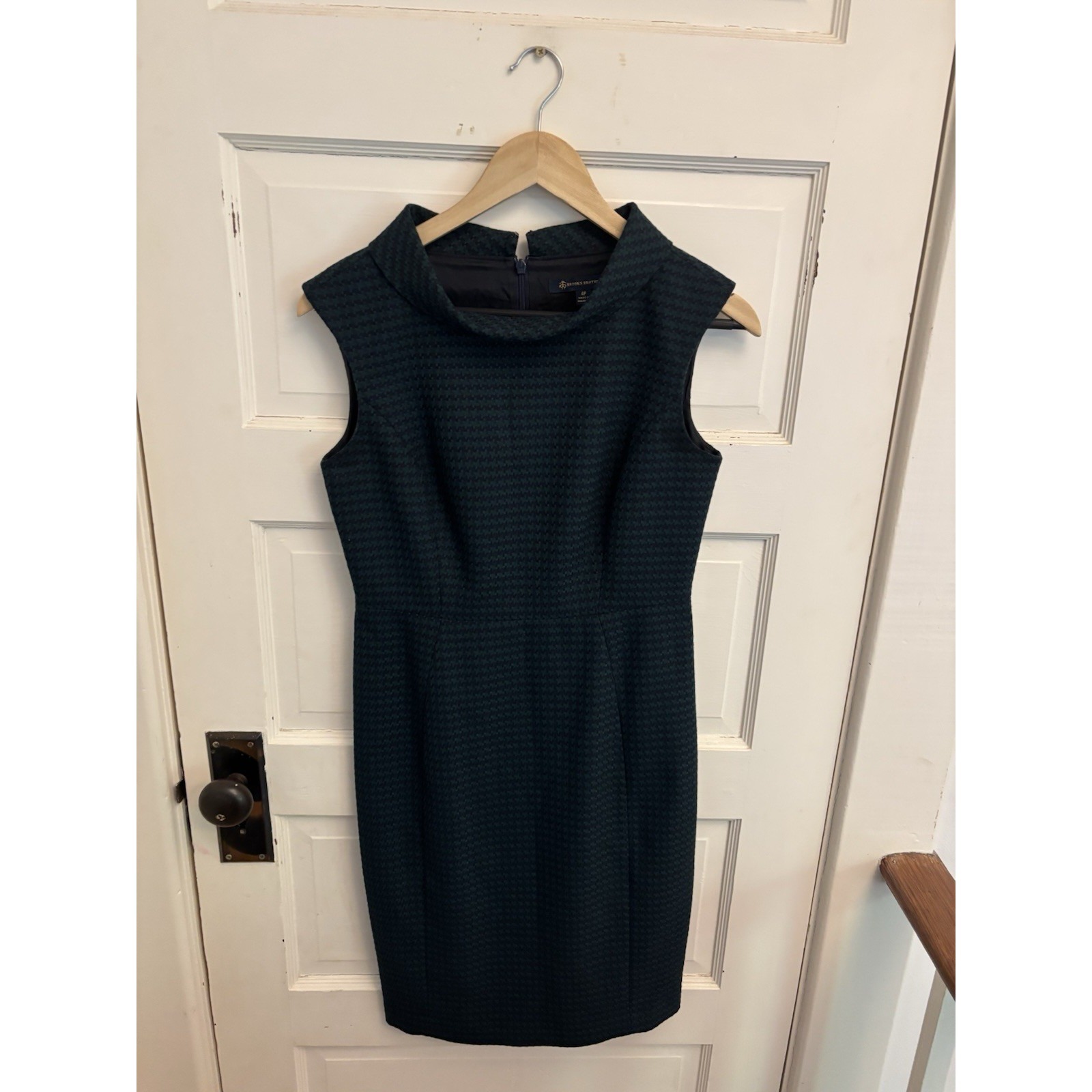 Brooks Brothers Women's Green Navy Rolled Collar Dress Size 4p $169.50